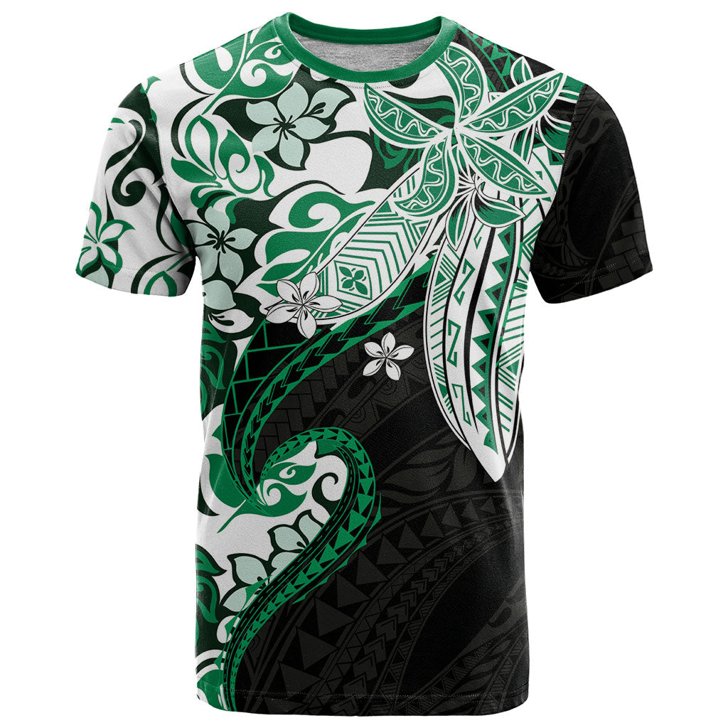 Monstera Plumeria Flowers Green T Shirt Polynesian Pattern