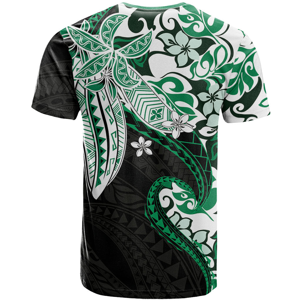 Monstera Plumeria Flowers Green T Shirt Polynesian Pattern