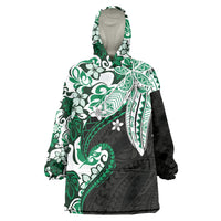 Monstera Plumeria Flowers Green Wearable Blanket Hoodie Polynesian Pattern LT01 One Size Green - Polynesian Pride