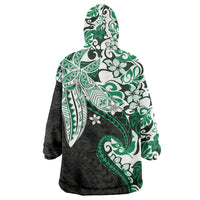 Monstera Plumeria Flowers Green Wearable Blanket Hoodie Polynesian Pattern LT01 - Polynesian Pride