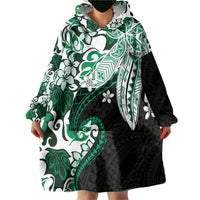 Monstera Plumeria Flowers Green Wearable Blanket Hoodie Polynesian Pattern LT01 - Polynesian Pride