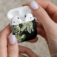 Monstera Plumeria Flowers Olive Green AirPods Case Polynesian Pattern
