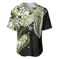 Monstera Plumeria Flowers Olive Green Baseball Jersey Polynesian Pattern