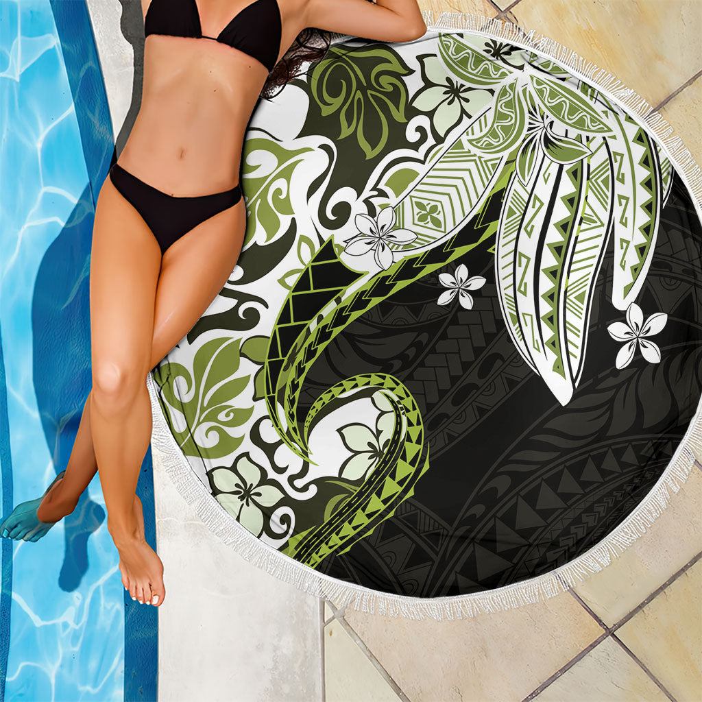 Monstera Plumeria Flowers Olive Green Beach Blanket Polynesian Pattern
