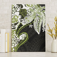 Monstera Plumeria Flowers Olive Green Canvas Wall Art Polynesian Pattern