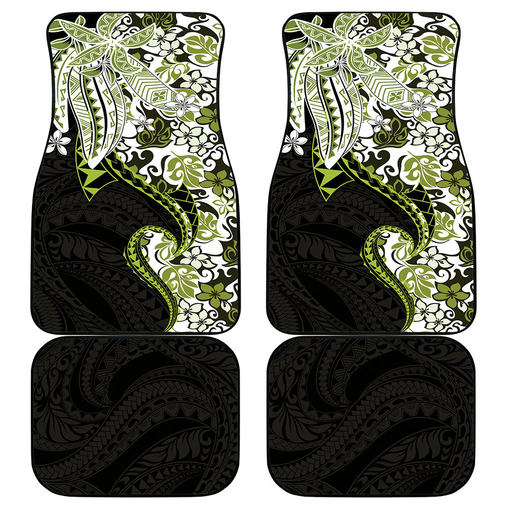 Monstera Plumeria Flowers Olive Green Car Mats Polynesian Pattern
