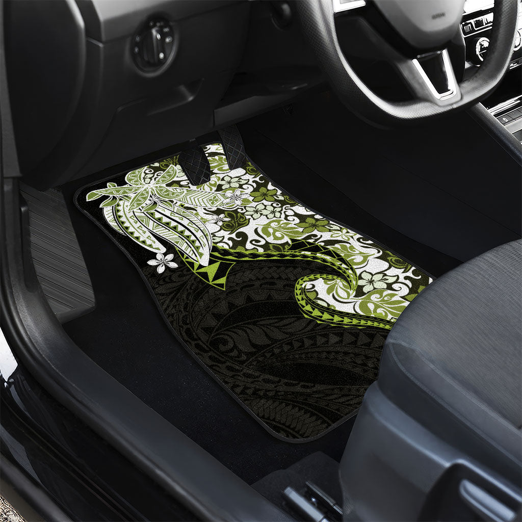 Monstera Plumeria Flowers Olive Green Car Mats Polynesian Pattern