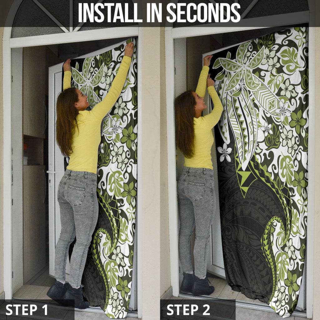 Monstera Plumeria Flowers Olive Green Door Cover Polynesian Pattern