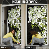 Monstera Plumeria Flowers Olive Green Door Cover Polynesian Pattern