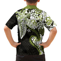 Monstera Plumeria Flowers Olive Green Family Matching Off Shoulder Maxi Dress and Hawaiian Shirt Polynesian Pattern LT01 - Polynesian Pride