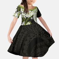 Monstera Plumeria Flowers Olive Green Family Matching Off Shoulder Maxi Dress and Hawaiian Shirt Polynesian Pattern LT01 Daughter's Dress Green - Polynesian Pride