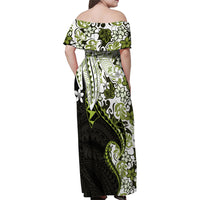 Monstera Plumeria Flowers Olive Green Family Matching Off Shoulder Maxi Dress and Hawaiian Shirt Polynesian Pattern LT01 - Polynesian Pride