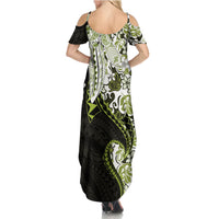 Monstera Plumeria Flowers Olive Green Family Matching Summer Maxi Dress and Hawaiian Shirt Polynesian Pattern LT01 - Polynesian Pride