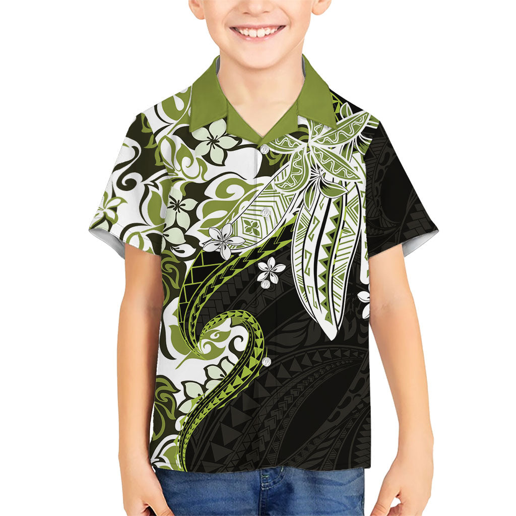 Monstera Plumeria Flowers Olive Green Family Matching Summer Maxi Dress and Hawaiian Shirt Polynesian Pattern LT01 Son's Shirt Green - Polynesian Pride