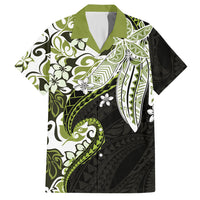 Monstera Plumeria Flowers Olive Green Hawaiian Shirt Polynesian Pattern