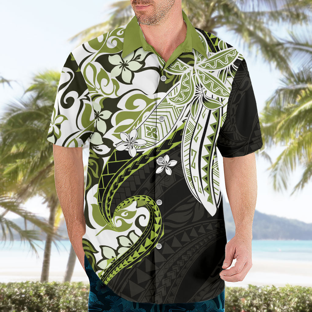 Monstera Plumeria Flowers Olive Green Hawaiian Shirt Polynesian Pattern