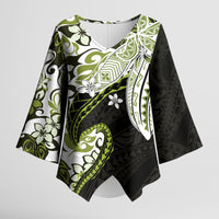 Monstera Plumeria Flowers Olive Green Kimono Sleeve Blouse Polynesian Pattern LT01 Female Green - Polynesian Pride