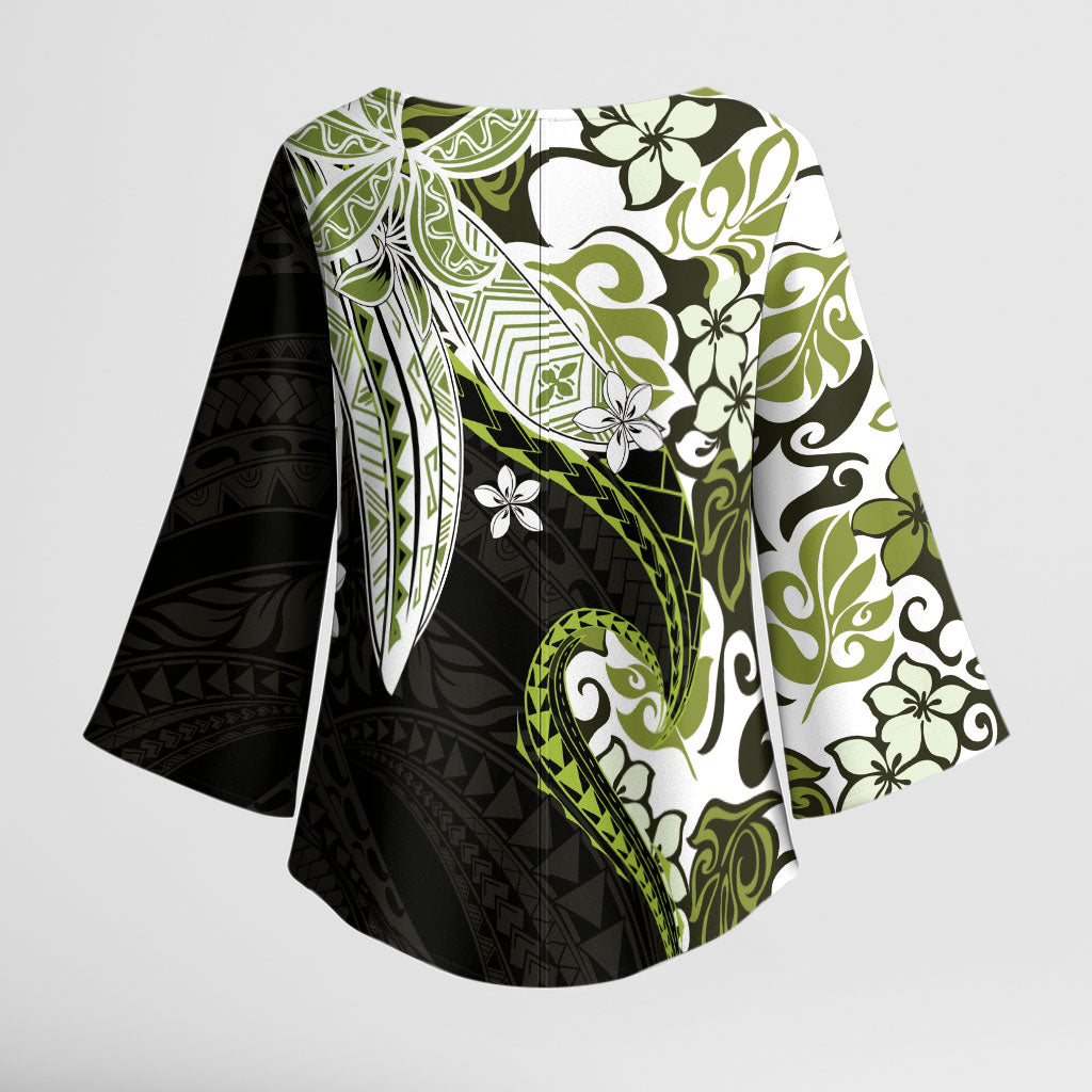 Monstera Plumeria Flowers Olive Green Kimono Sleeve Blouse Polynesian Pattern LT01 - Polynesian Pride