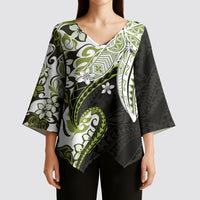Monstera Plumeria Flowers Olive Green Kimono Sleeve Blouse Polynesian Pattern LT01 - Polynesian Pride
