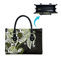 Monstera Plumeria Flowers Olive Green Leather Bag Polynesian Pattern
