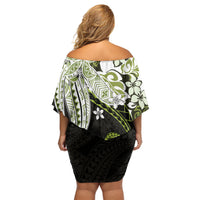 Monstera Plumeria Flowers Olive Green Off Shoulder Short Dress Polynesian Pattern LT01 - Polynesian Pride
