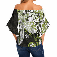 Monstera Plumeria Flowers Olive Green Off Shoulder Wrap Waist Top Polynesian Pattern LT01 - Polynesian Pride
