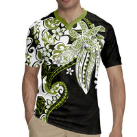 Monstera Plumeria Flowers Olive Green Rugby Jersey Polynesian Pattern