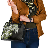 Monstera Plumeria Flowers Olive Green Shoulder Handbag Polynesian Pattern