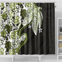 Monstera Plumeria Flowers Olive Green Shower Curtain Polynesian Pattern