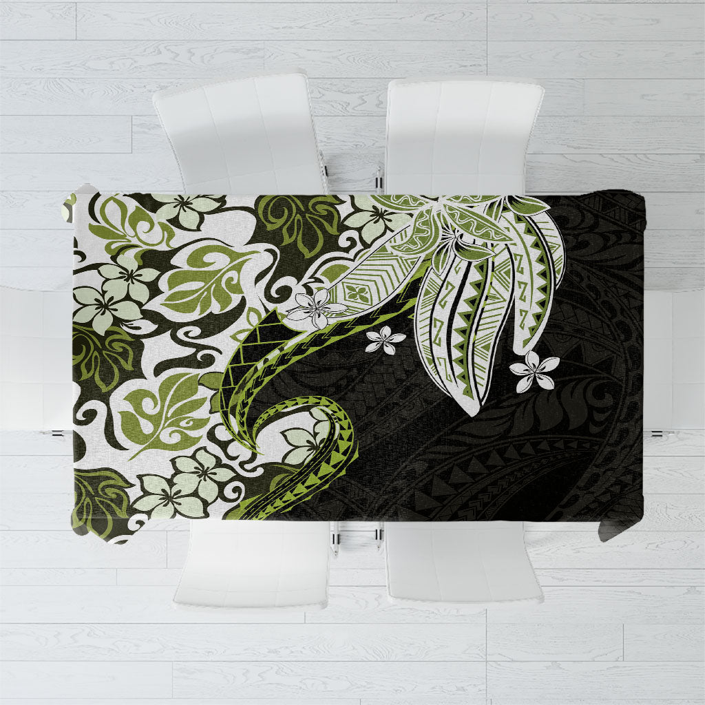 Monstera Plumeria Flowers Olive Green Tablecloth Polynesian Pattern