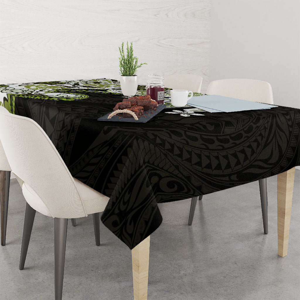 Monstera Plumeria Flowers Olive Green Tablecloth Polynesian Pattern