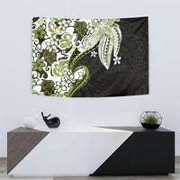 Monstera Plumeria Flowers Olive Green Tapestry Polynesian Pattern