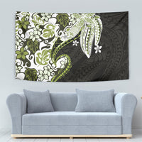 Monstera Plumeria Flowers Olive Green Tapestry Polynesian Pattern