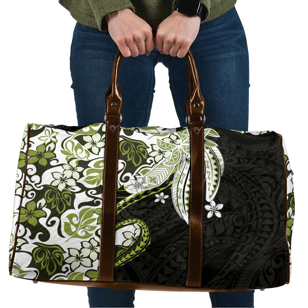 Monstera Plumeria Flowers Olive Green Travel Bag Polynesian Pattern LT01 Green - Polynesian Pride