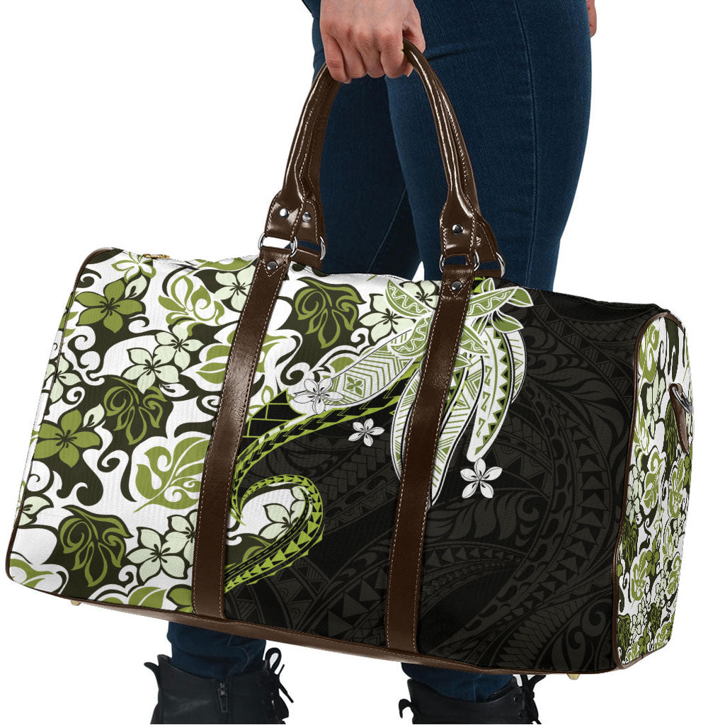 Monstera Plumeria Flowers Olive Green Travel Bag Polynesian Pattern LT01 - Polynesian Pride
