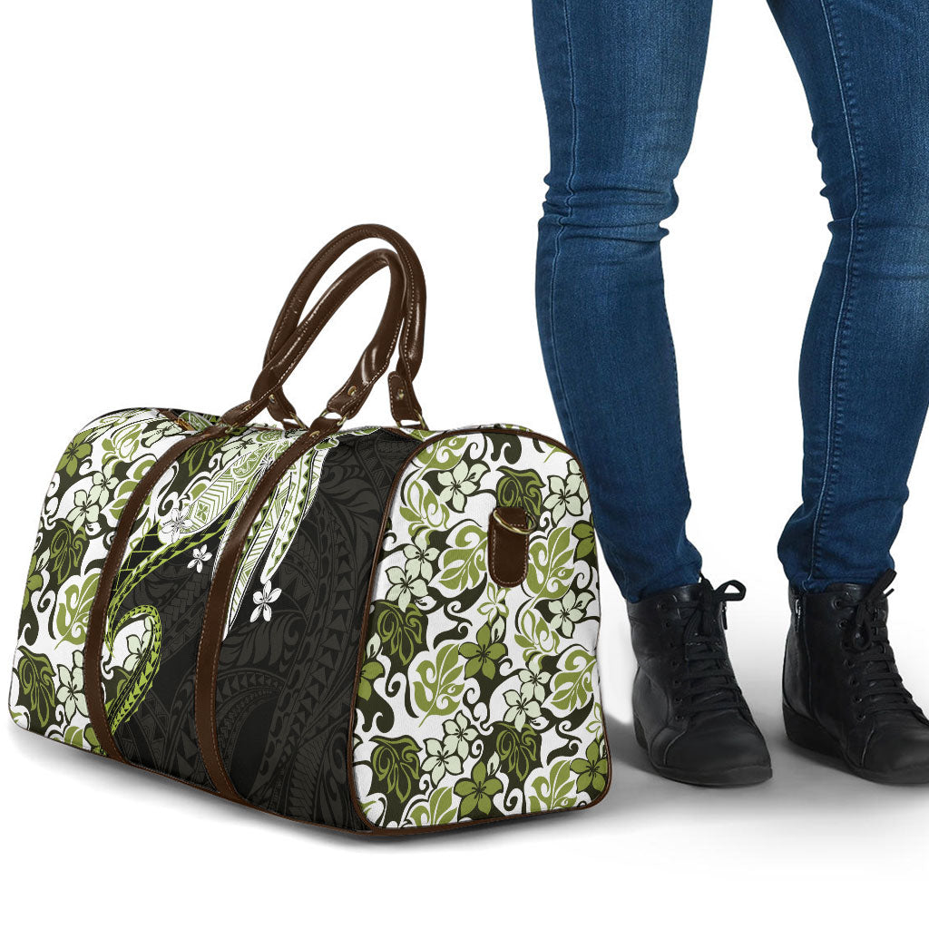 Monstera Plumeria Flowers Olive Green Travel Bag Polynesian Pattern LT01 - Polynesian Pride