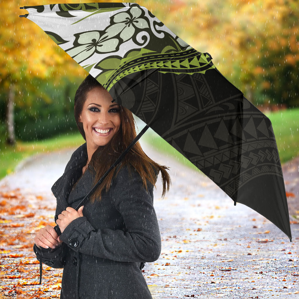 Monstera Plumeria Flowers Olive Green Umbrella Polynesian Pattern