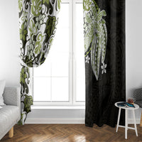 Monstera Plumeria Flowers Olive Green Window Curtain Polynesian Pattern