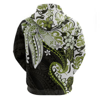 Monstera Plumeria Flowers Olive Green Zip Hoodie Polynesian Pattern LT01 - Polynesian Pride