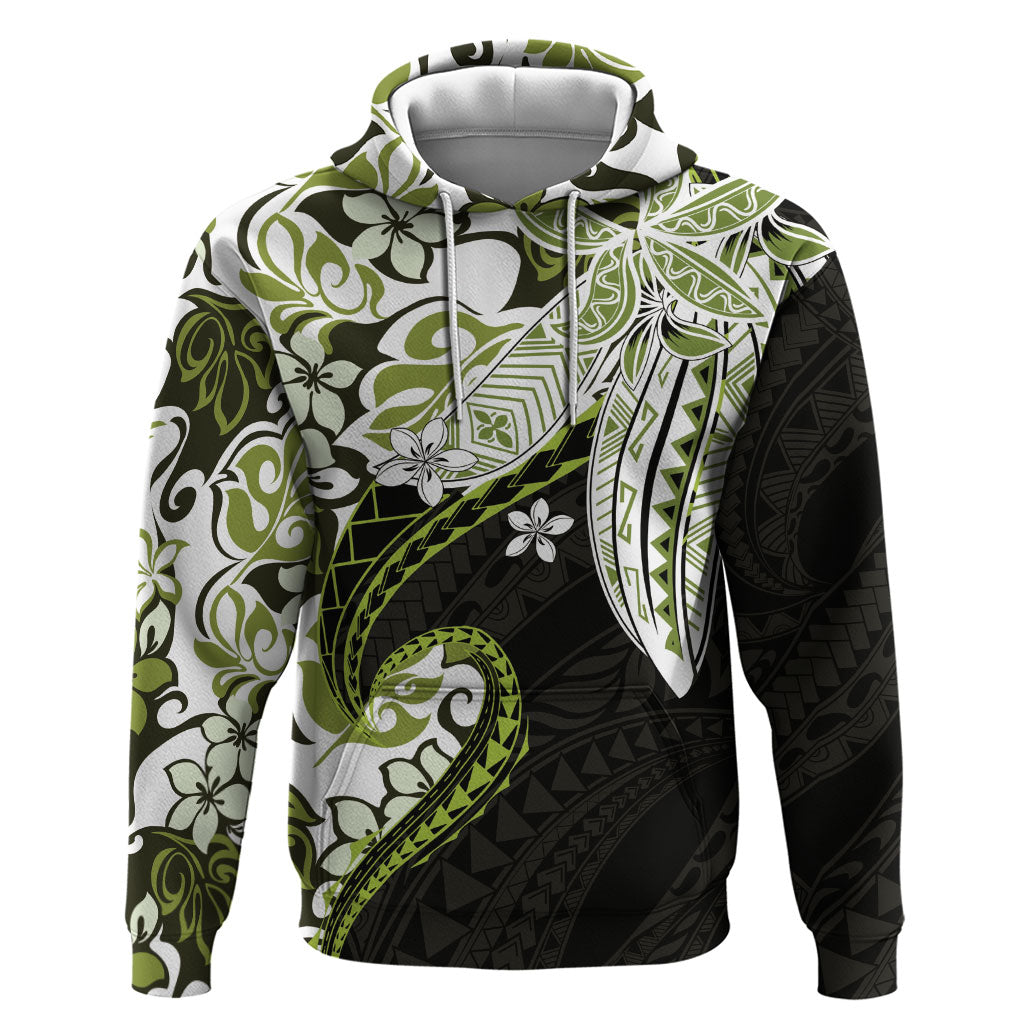 Monstera Plumeria Flowers Olive Green Zip Hoodie Polynesian Pattern LT01 Pullover Hoodie Green - Polynesian Pride