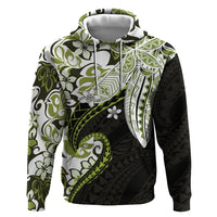 Monstera Plumeria Flowers Olive Green Zip Hoodie Polynesian Pattern LT01 Pullover Hoodie Green - Polynesian Pride