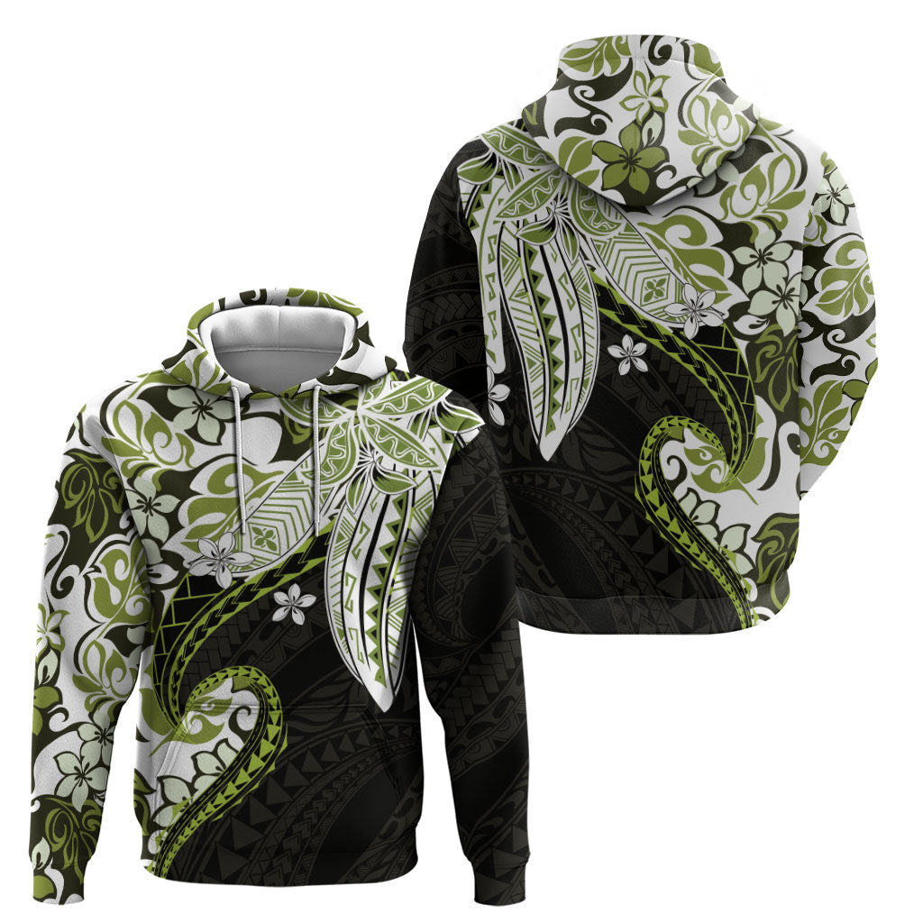 Monstera Plumeria Flowers Olive Green Zip Hoodie Polynesian Pattern LT01 - Polynesian Pride
