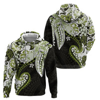 Monstera Plumeria Flowers Olive Green Zip Hoodie Polynesian Pattern LT01 - Polynesian Pride