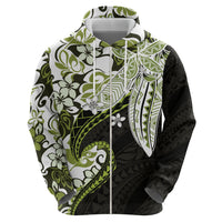 Monstera Plumeria Flowers Olive Green Zip Hoodie Polynesian Pattern LT01 - Polynesian Pride
