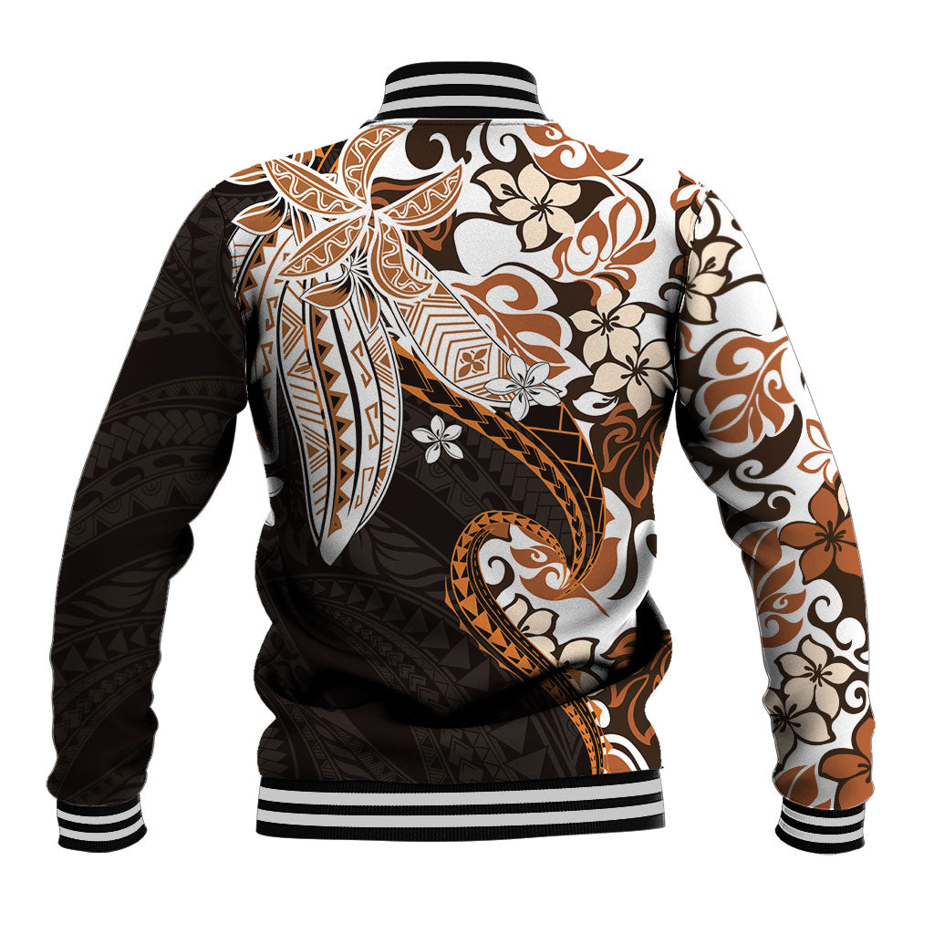 Monstera Plumeria Flowers Orange Baseball Jacket Polynesian Pattern