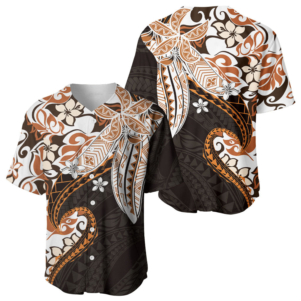 Monstera Plumeria Flowers Orange Baseball Jersey Polynesian Pattern