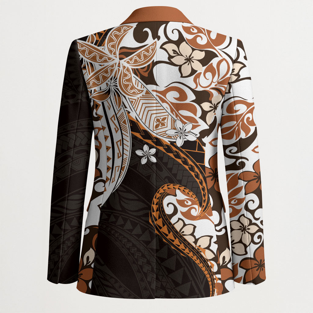 Monstera Plumeria Flowers Orange Blazer Polynesian Pattern