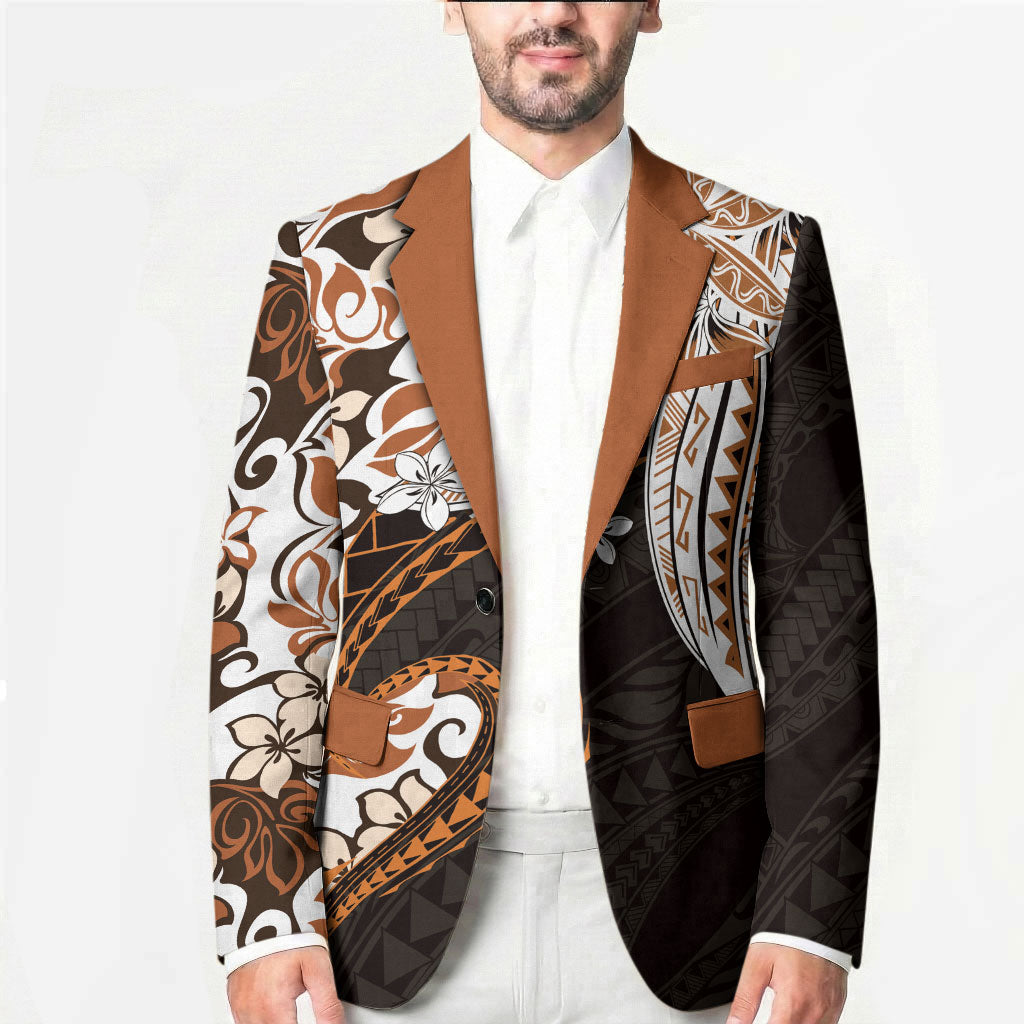 Monstera Plumeria Flowers Orange Blazer Polynesian Pattern