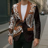 Monstera Plumeria Flowers Orange Blazer Polynesian Pattern