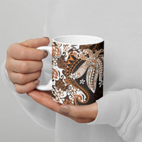 Monstera Plumeria Flowers Orange Ceramic Mug Polynesian Pattern